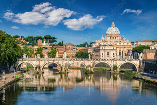 Basilica St Peter and the Tiber river in Rome, Italy