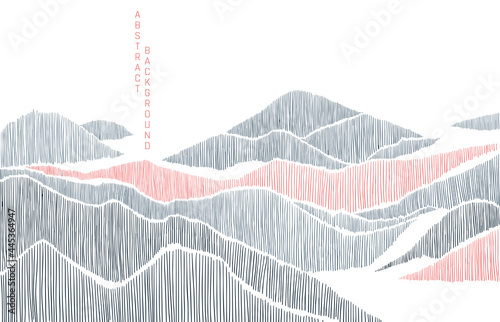 minimalist lines landscape background in asian style in blue and red colours