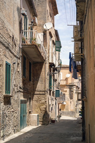 one of the narrow, picturesque street in Tropea, very popular touristic town in Calabria, Italy