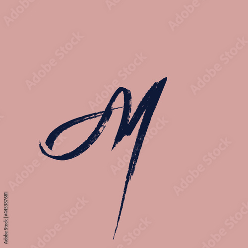 AM monogram logo.Calligraphic signature icon.Handwritten lettering sign isolated on blush fund.Letter a, letter m alphabet initials.Brush script characters.