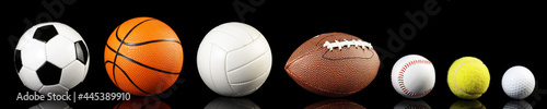 Various balls isolated on black background - Ball Sport Panorama