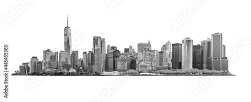 Skyline panorama of downtown Financial District and the Lower Manhattan in New York City, USA. isolated on background