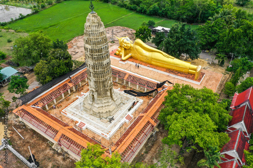 Wat Aranyikawas temple, reclining buddha and pagoda, in Chon Buri, Thailand