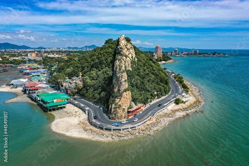 Aerial view of Bang Saen Kao Sam Muk hill viewpoint, near Pattaya, Chonburi, Thailand