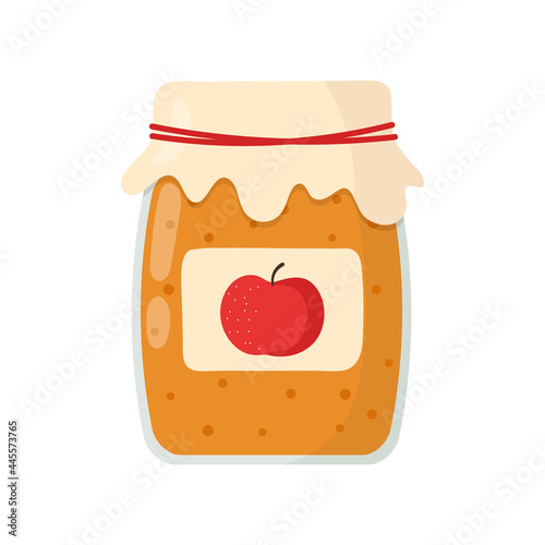 Homemade apple jam isolated on white background. Vector illustration