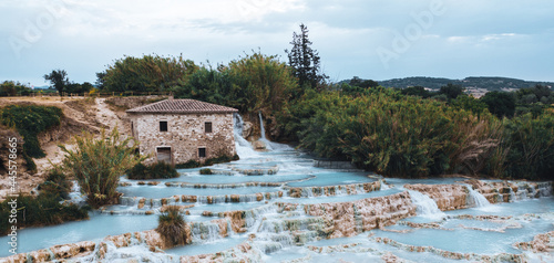 Saturnia thermal pool, Tuscany Italy. The thermal sulphurous water of Saturnia