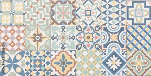 classic tile mosaic home decorative art wall tiles pattern in floral azulejo oriental style design background