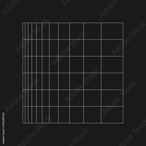 Retrofuturistic logarithmic grid. Digital cyber retro design element. Grid in cyberpunk 80s style. Rectangular geometry for poster, cover, merch in retrowave style. Vector