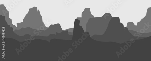1720 x 720 Monochrome canyon landscape vector illustration used for background, desktop background, minimalist background.