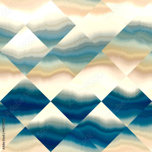 Aegean teal blue geometric marine texture background. Summer coastal farmhouse living style home decor. Broken geo shape linen material. Worn turquoise dyed beach textile seamless line pattern.