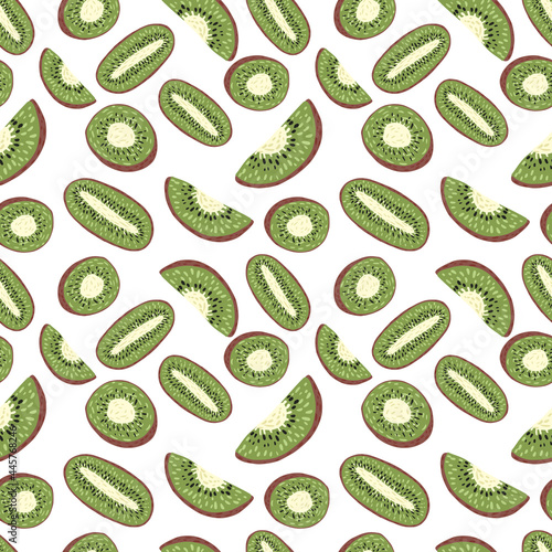 Kiwi slices and hal seamless pattern. Food backdrop. Green fruit wallpaper