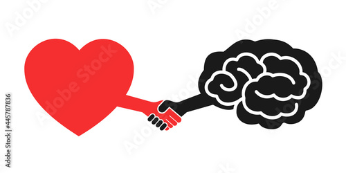 Balance, deal and treaty between irrational and passionate romantic heart and rational logic and intellectual brain. Consensus between emotion and intellect. Vector illustration isolated on white.