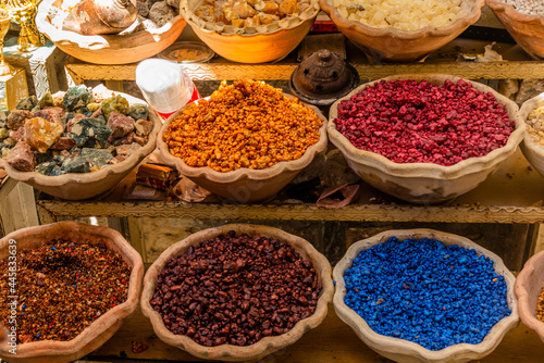 Colorful bowls of incense on sale in the traditional Jerusalem Shuk (Market) in the Old City