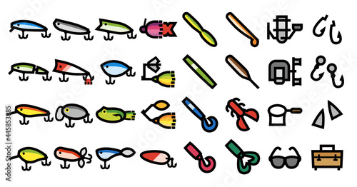 Angling and Fishing Lure Icon Set (Bold outline Color version)