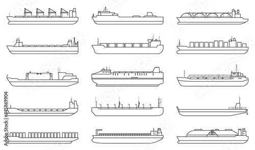 Barge vector outline set icon. Vector illustration cargo ship on white background. outline set icon barge .