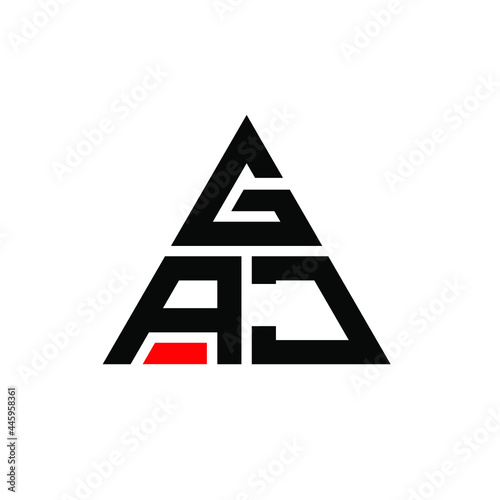 GAJ triangle letter logo design with triangle shape. GAJ triangle logo design monogram. GAJ triangle vector logo template with red color. GAJ triangular logo Simple, Elegant, and Luxurious Logo. GAJ 