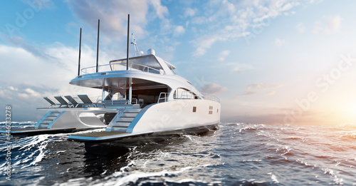 Catamaran motor yacht on the ocean