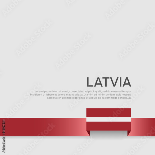 Latvia flag background. State latvian patriotic banner, cover. Ribbon color flag of latvia on a white background. National poster. Business booklet. Vector tricolor flat design
