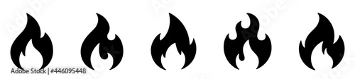 Fire icon collection. Fire flame symbol. Bonfire silhouette logotype. Flames symbols set flat style - stock vector.