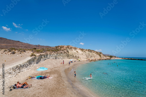 Xerokampos, Argilos, the wonderful cretan beach with clear and turquoise waters and the white clay which makes the beach natural spa.