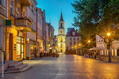 Church of Our Lady of Czestochowa at dusk situated on Stary Rynek square in Zielona Gora, Poland