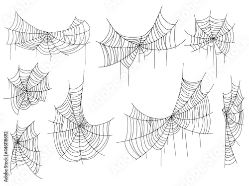 Beautiful spider web. Halloween decor. Decoration for the holiday. Vector illustration isolated on background.