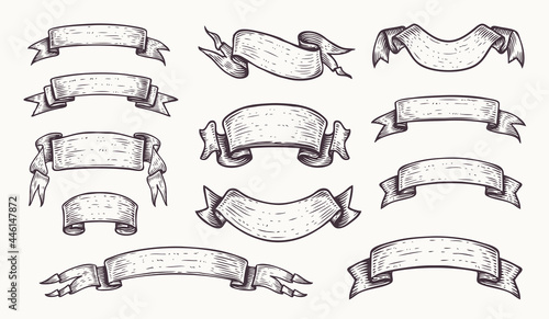 Banners ribbons in vintage engraving style. Sketch vector illustration