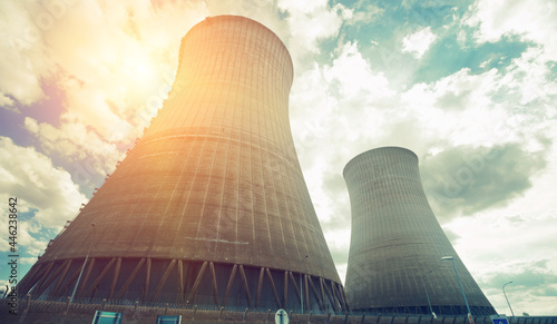 View of Dampierre nuclear power plant with cooling towers