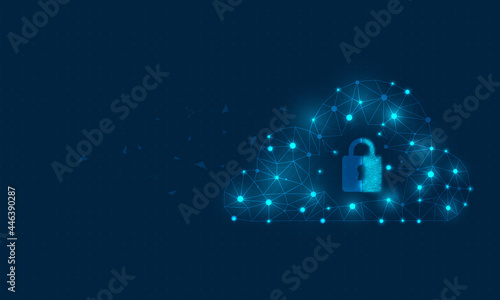 Cloud data protection cyber security futuristic technology concept.Protect the information privacy with gard protect and polygon design.Binary code abstract background design.