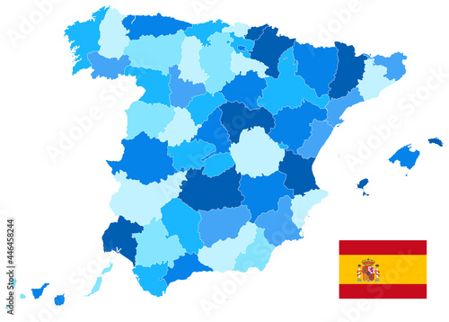 Spain Administrative Divisions Map Blue Color Isolated On White. Empty map