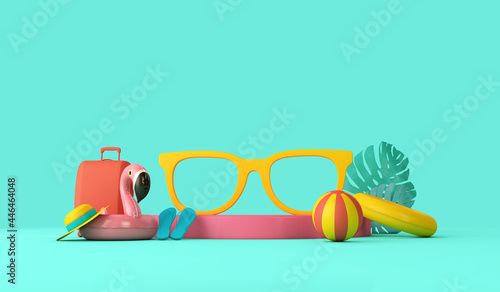 Summer holiday podium stage background for product display. 3D Rendering