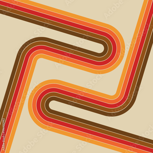 Abstract illustration of diagonal retro style lines in yellow, orange, red and brown colors on beige background