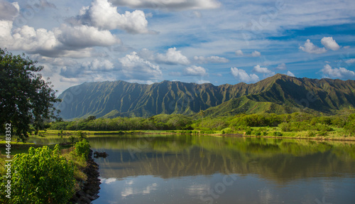 The Waiahole Forest Preserve and the Koʻolau mountan Range, north shore of island of Oahu, Hawaii.