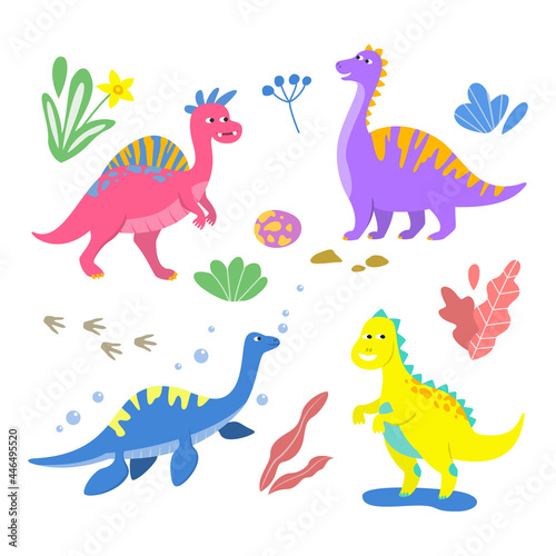 Set of colorful cartoon dinosaurs.