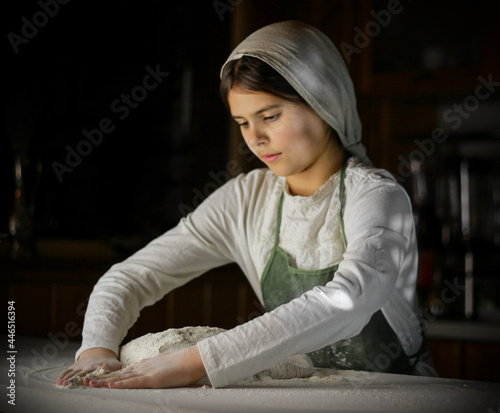girl is cooking fresh homemade bread with leaven