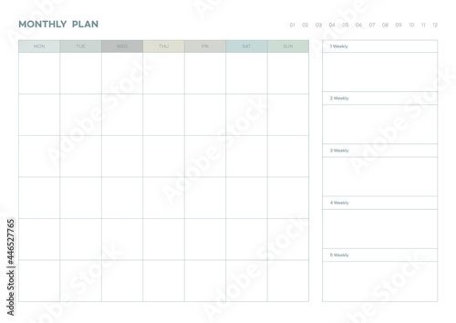 Note, scheduler, diary, calendar planner document template illustration. monthly plan form.