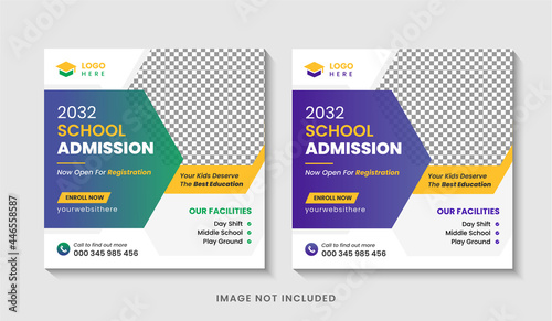 Kids school admission Instagram social media post & back to school web banner template design