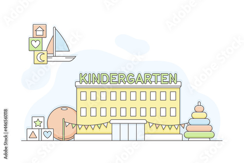 Municipal or City Services for Citizen with Kindergarten Department Vector Illustration