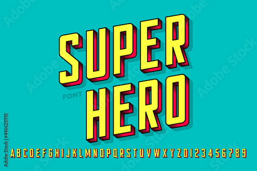 Superрero comics style font design, alphabet letters and numbers vector illustration