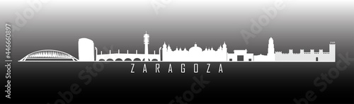Zaragoza Skyline in white on gradient black background