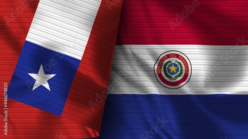 Paraguay and Chile Realistic Flag – Fabric Texture 3D Illustration