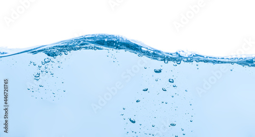 Clear blue water with air bubbles isolated on the white background