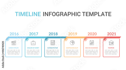 Horizontal timeline template with six elements, infographic template for web, business, presentations, workflow or process diagram