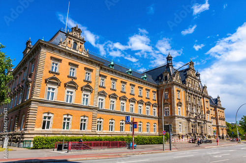 Facade of Landgericht Hamburg criminal justice court building (Landgericht Hamburg StrafjustizgebÃ¤ude) on Sievekingplatz square in Hamburg-Mitte district