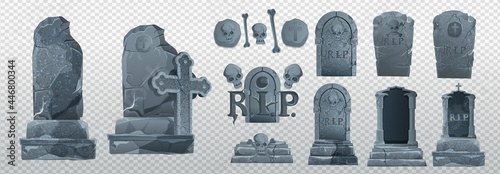 Halloween Elements and Objects for Design Projects. tombstones for Halloween. Ancient RIP. Grave on a white background