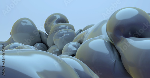 blasen oder ballone, aufgeblasen und schwebend, close -up, 3d rendering, simple & clean, panorama, hintergrund & banner