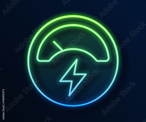 Glowing neon line Ampere meter, multimeter, voltmeter icon isolated on blue background. Instruments for measurement of electric current. Vector