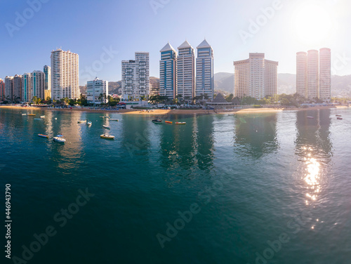 Beautiful view of the beach, aerial view of the sea, acapulco beach