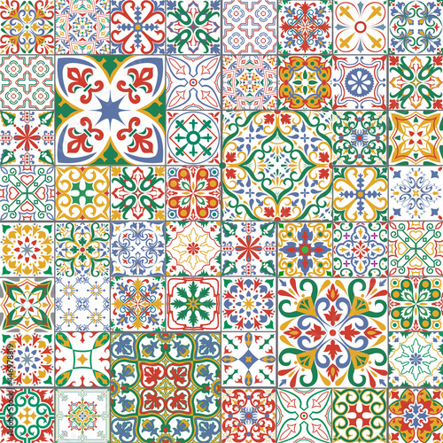 Big set of tiles background. Mosaic pattern for ceramic in dutch, portuguese, spanish, italian style.