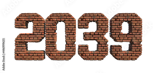 2039 red brick wall bold letters isolated on white 3d-illustration 